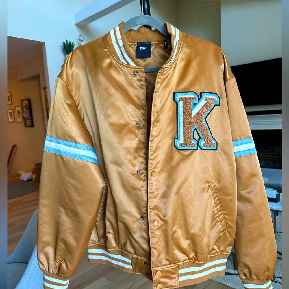 Kith Satin Bomber Jacket color Bronze size Large